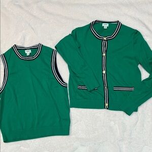 J. Crew Factory Emerald Cardigan with Navy and White Accents